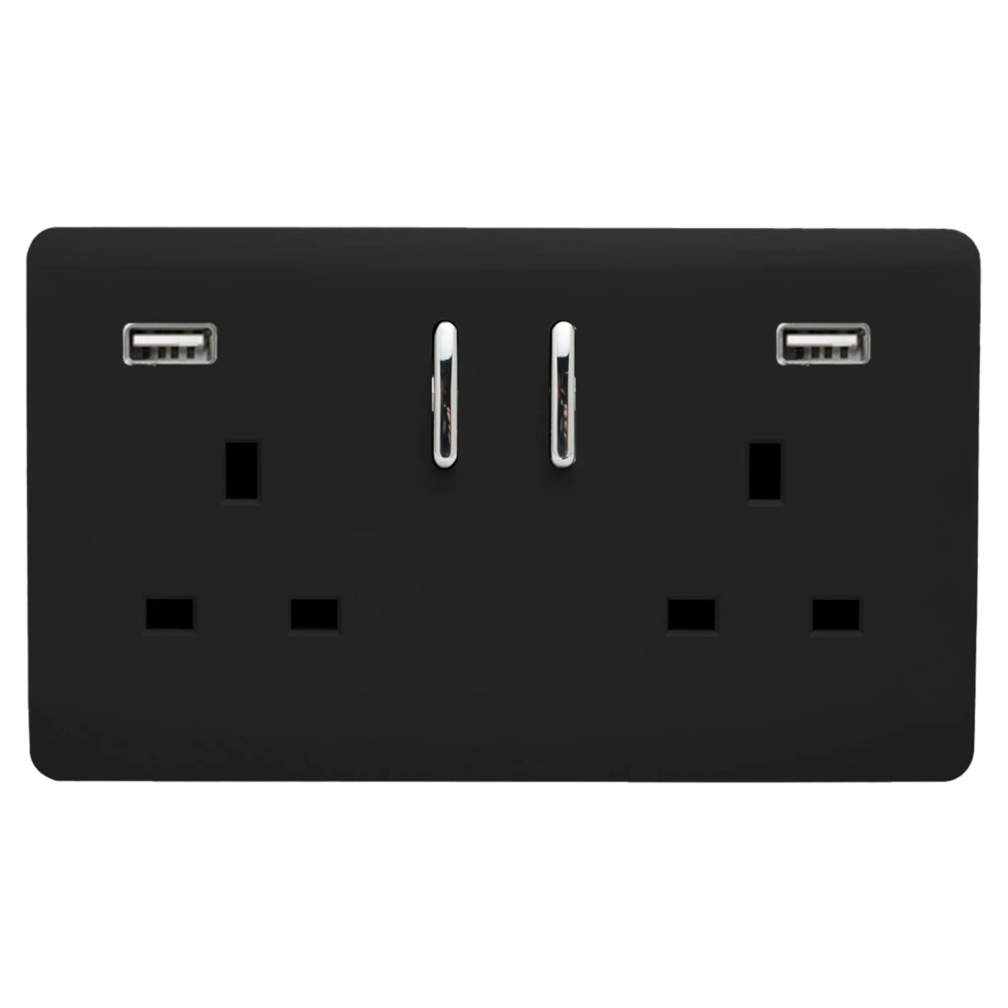 2 Gang 13Amp Short S/W Double Socket With 2x3.1Mah USB Matt Black